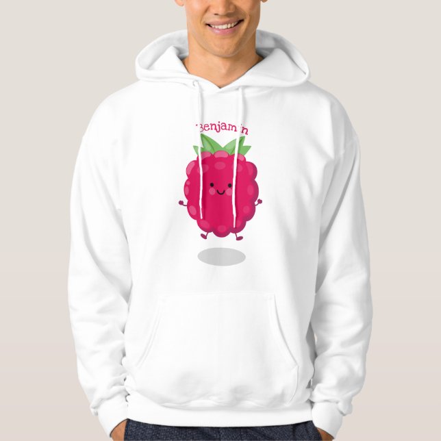 Veste À Capuche Caricature de framboise très heureuse (Devant)