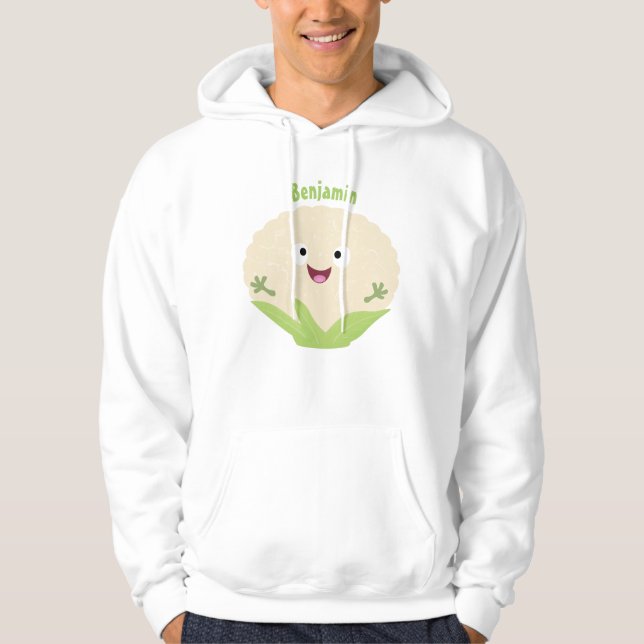 Veste À Capuche Caricature de légume de chou-fleur joyeux (Devant)