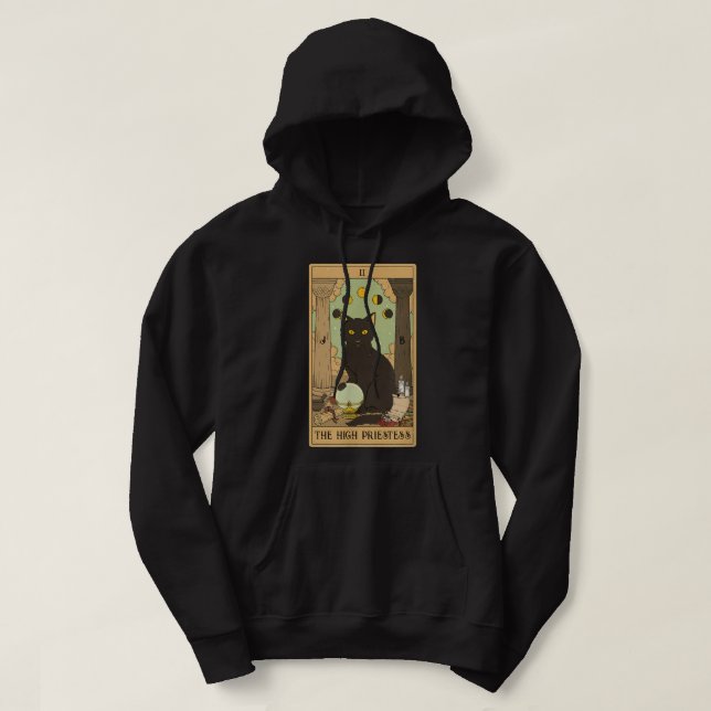 Veste À Capuche Carte Tarot de haute prêtresse Chat Noir Mystique  (Design devant)