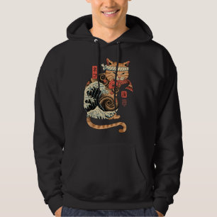 Veste À Capuche Catana Wave Chat tatoué Samurai Chat Art Japonais