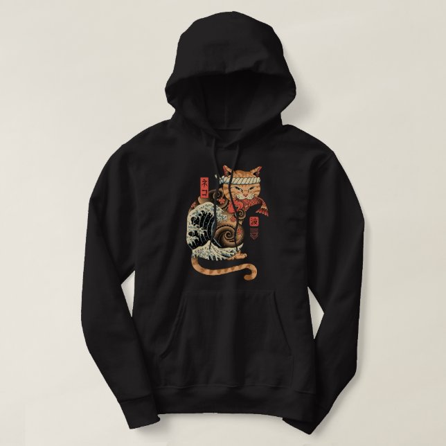 Veste À Capuche Catana Wave Chat tatoué Samurai Chat Art Japonais (Design devant)