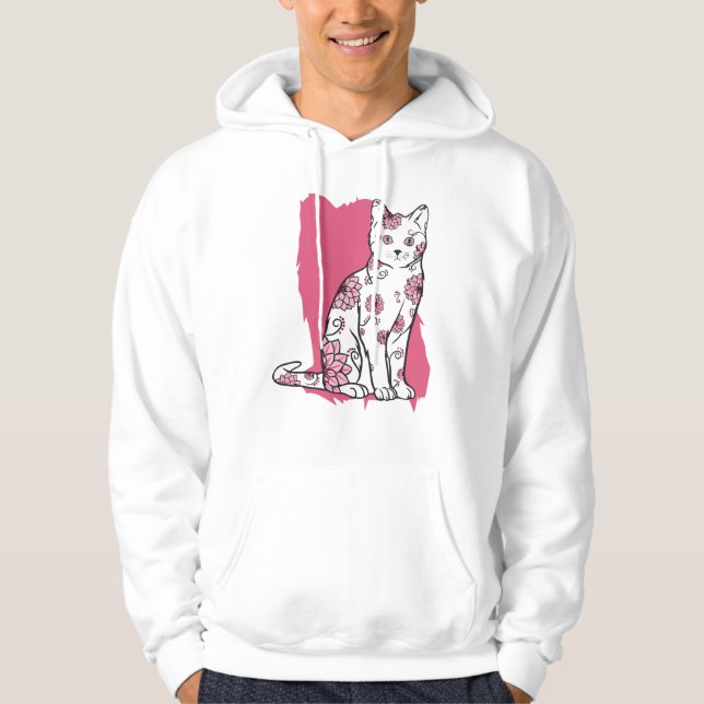 Veste À Capuche Chat avec des fleurs (Devant)