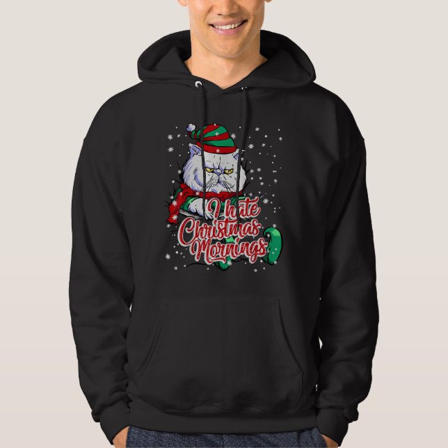 Veste À Capuche Chat chaton grumpy de Noël elfe (Devant)