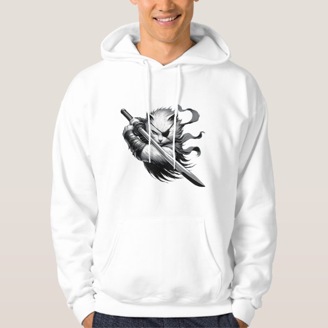 Veste À Capuche Chat de guerrier, Chat de samouraï, Chat de batail (Devant)