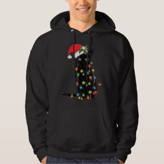 Veste À Capuche Chat noir du Père Noël empêtré dans les lumières d