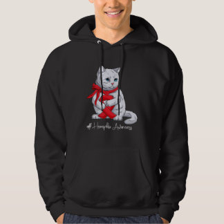 Veste À Capuche Chat Ruban Rouge Mois de Sensibilisation à l'Hémop