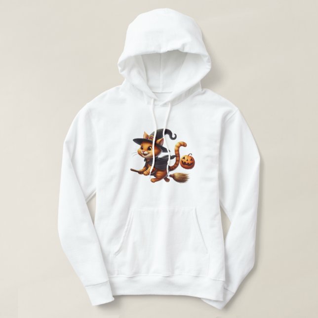 Veste À Capuche Chats en sorcière d'Halloween à cheval Citrouille  (Design devant)
