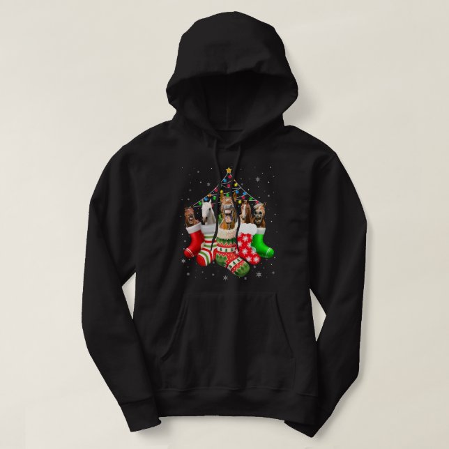 Veste À Capuche Chevaux En Chaussettes Lumières De Noël Pyjama Hor (Design devant)