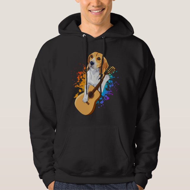 Veste À Capuche Chien beagle Jouant Acoustique Guitare Hommes (Devant)