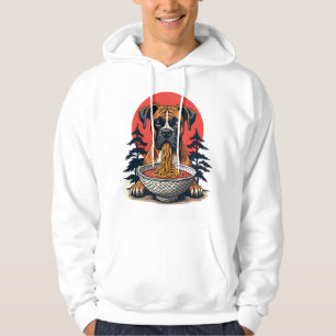 Veste À Capuche Chien Boxer Vintage Mangeant Ramen Coucher de Sole