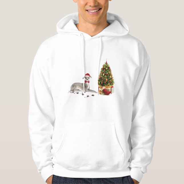 Veste À Capuche Chien de Noël italien Greyhound avec arbre (Devant)