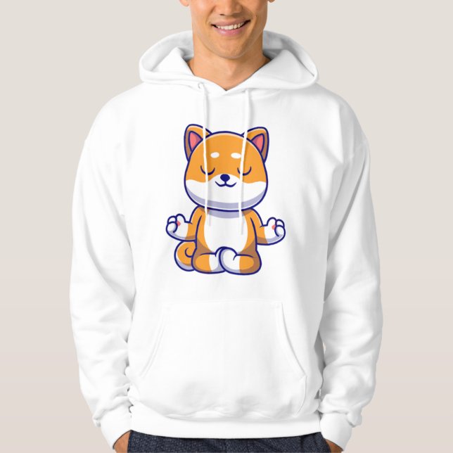 Veste À Capuche Chien mignon shiba inu faisant du yoga méditation  (Devant)