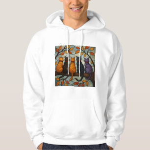 Veste À Capuche Cinq chats sur une branche d'arbre de style vitrai