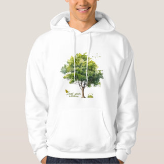 Veste À Capuche Citation de l'arbre à l'aquarelle Verts Calmes