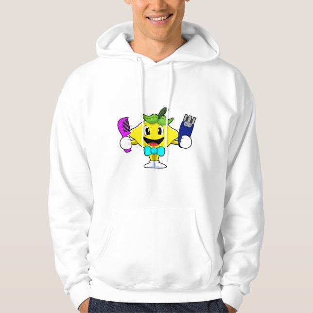 Veste À Capuche Citron comme coiffeur avec peigne et razor (Devant)