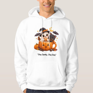 Veste À Capuche Club de café Kawaii Spooky Ghost Cat Citrouille