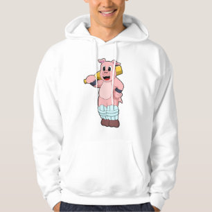 Veste À Capuche Cochon au cricket avec batte de cricket