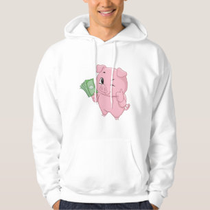 Veste À Capuche Cochon Rose Tenant de l'Argent au Pouce Levé