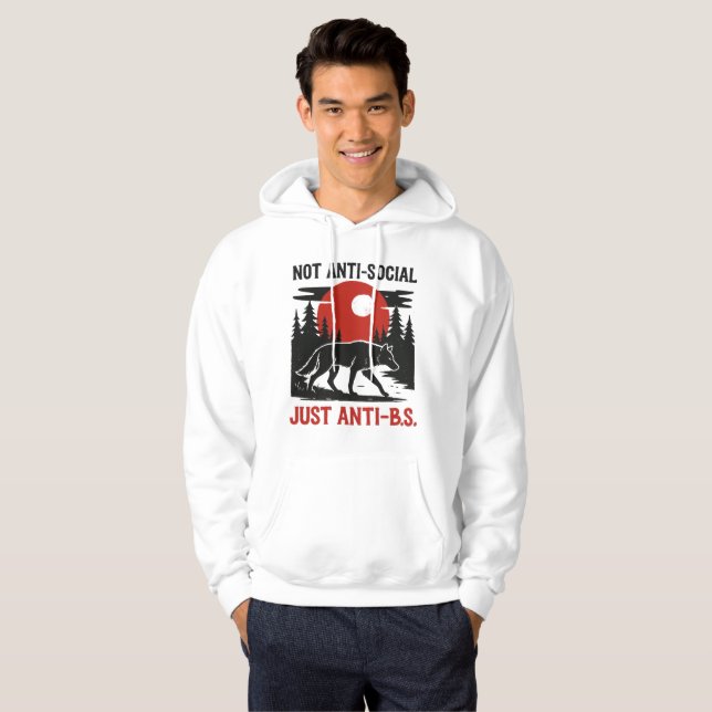 Veste À Capuche Code de Loup Solitaire – Pas Antisocial, Juste Con (Devant entier)