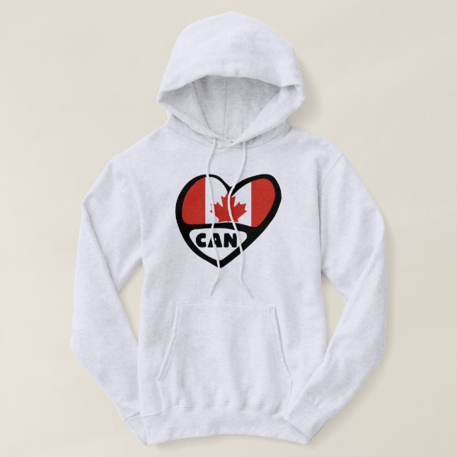 Veste À Capuche Code pays du Canada Coeur du drapeau, CAN (Design devant)