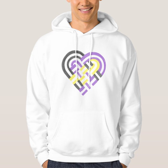 Veste À Capuche Coeur tressé Non binaire Fierté Drapeau violet jau (Devant)