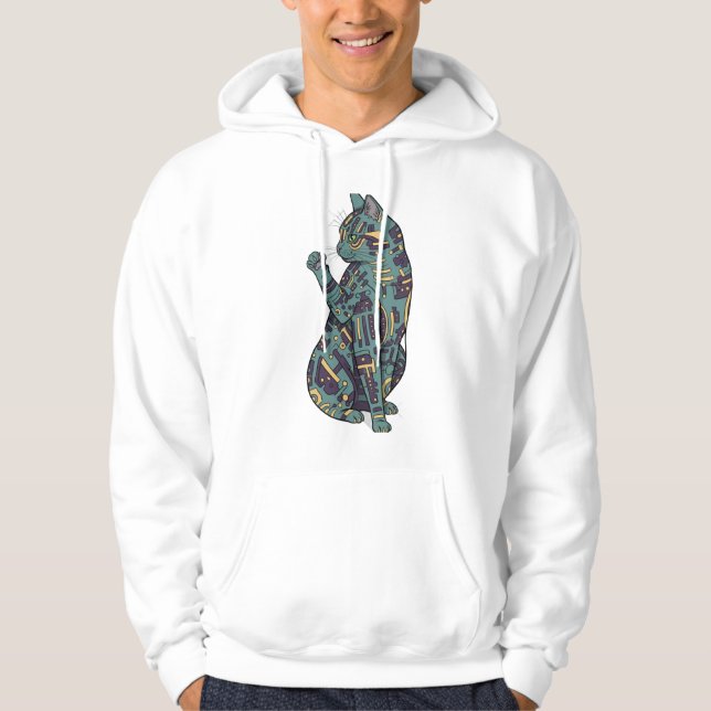 Veste À Capuche Conception de chat futuriste abstrait (Devant)