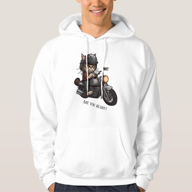 Veste À Capuche Cool Cat Riding Motorcycle Êtes-vous prêt (Devant)