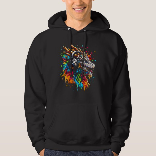 Veste À Capuche Cool Dragon Casque Musique Art Noël Anniversaire (Devant)