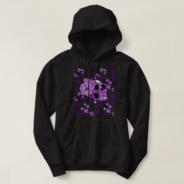 Veste À Capuche Cool Floral Flagrant Crâne violet Halloween Aller (Design devant)