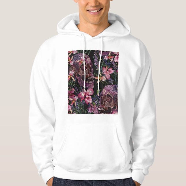 Veste À Capuche Crâne brodé : Motif gothique de l'orchidée (Devant)