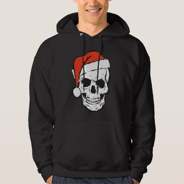 Veste À Capuche Crâne rouge de chapeau de Noël drôle Noir (Devant)