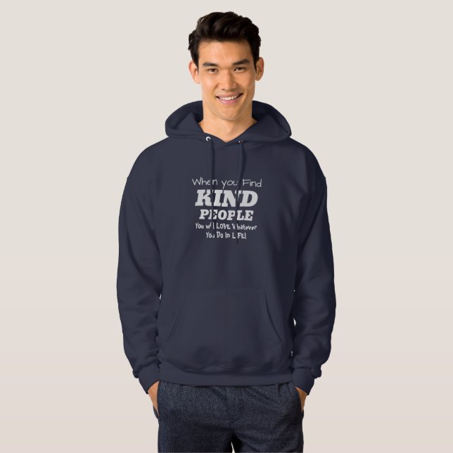 Veste À Capuche Cute blanc sur Black KIND PERSONNE Typographie (Devant entier)