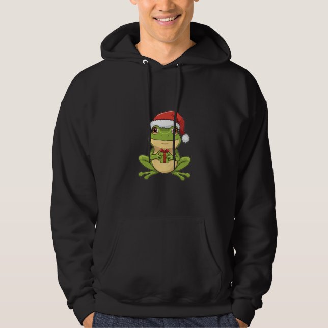 Veste À Capuche Cute Christmas Frog with Santa Hat Holding  Gift - (Devant)