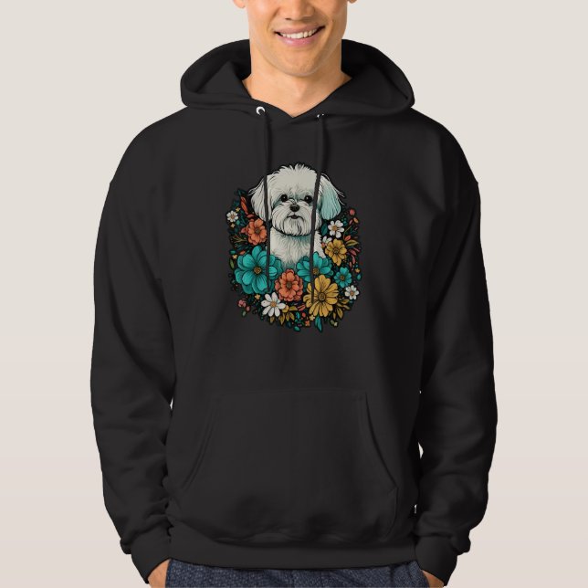 Veste À Capuche Cute Flower summer Floral Maltese dog (Devant)
