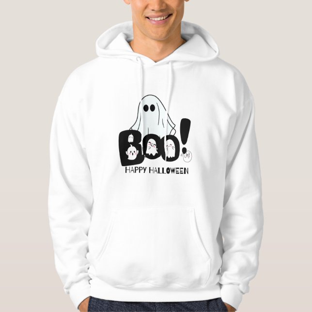 Veste À Capuche Cute Ghost Boo and Happy Halloween Cartoon Design (Devant)