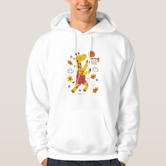 Veste À Capuche Cute Giraffe Playing Basketball Cartoon  (Devant)