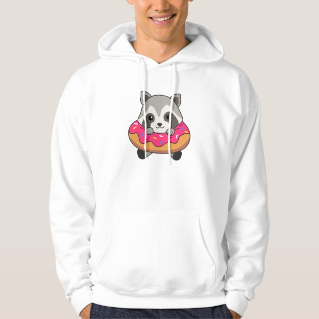 Veste À Capuche Cute Raccoon Animaux Amusants En Rose De Donut (Devant)
