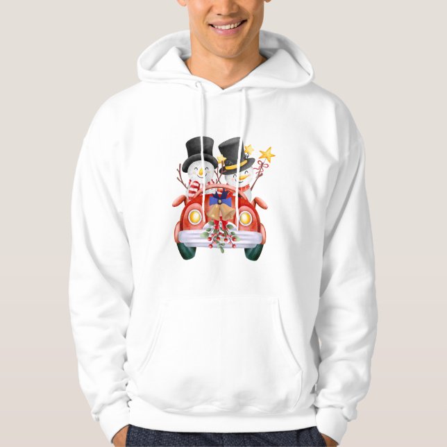 Veste À Capuche ☃️ Cute Snowmen Driving Red Christmas Car (Devant)