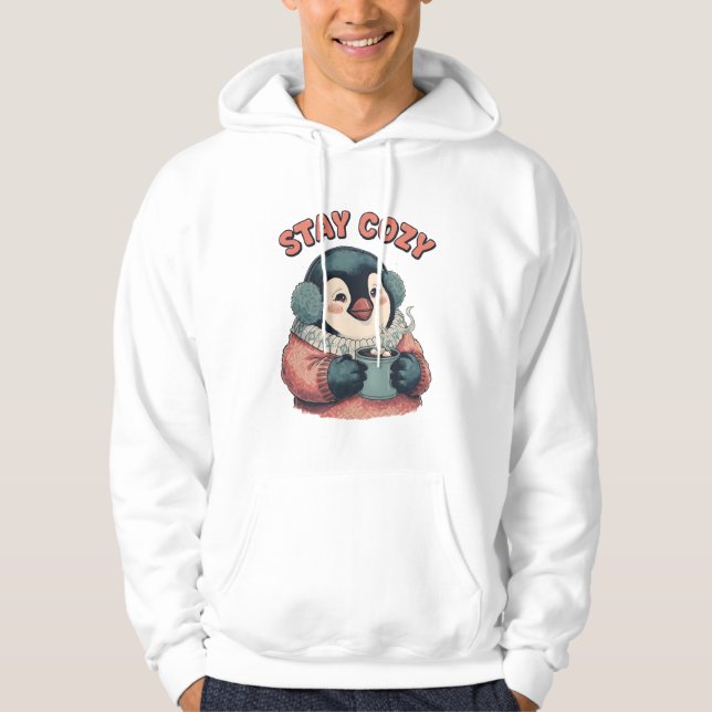 Veste À Capuche Cute Stay Cozy Penguin Drinking Hot Cocoa T-Shirt (Devant)