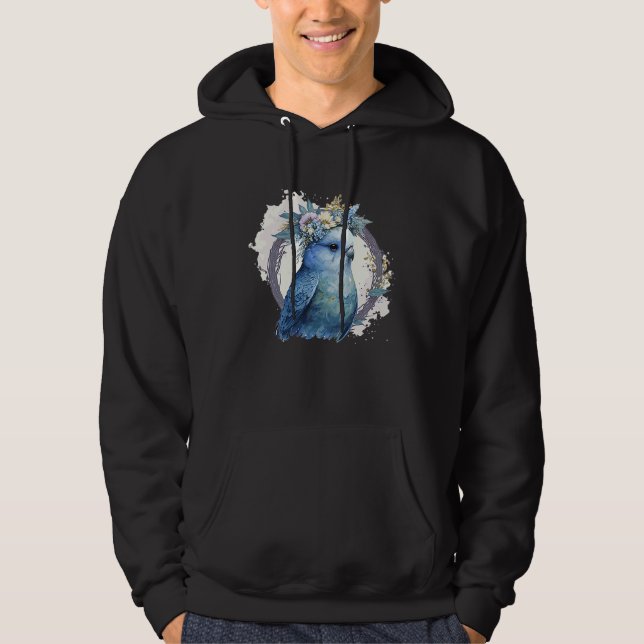 Veste À Capuche Cute Watercolor Parakeet Budgie Bird Flower Crown  (Devant)