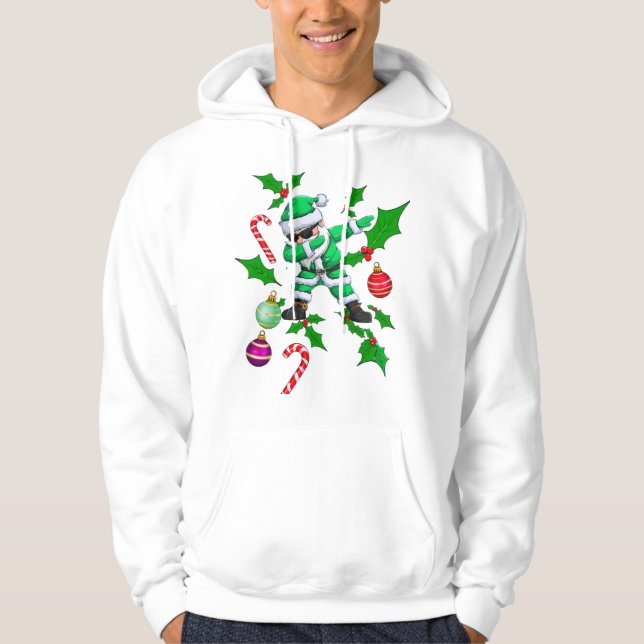 Veste À Capuche Dabbing Santa- Green & White Christmas Design  (Devant)
