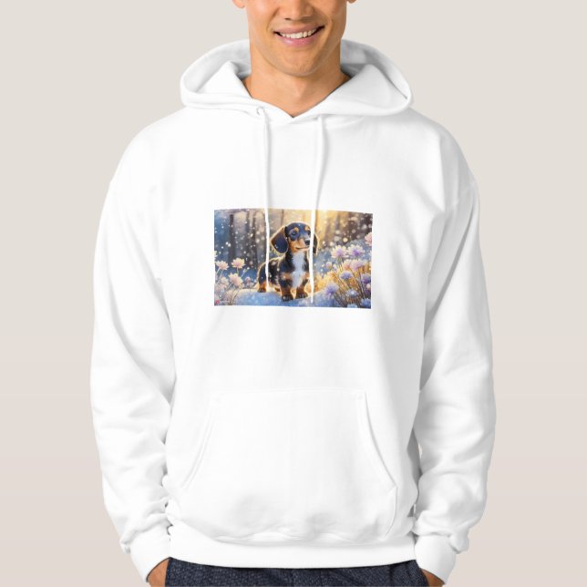 Veste À Capuche dachshund à l'air sérieux noir cheveux courts (Devant)
