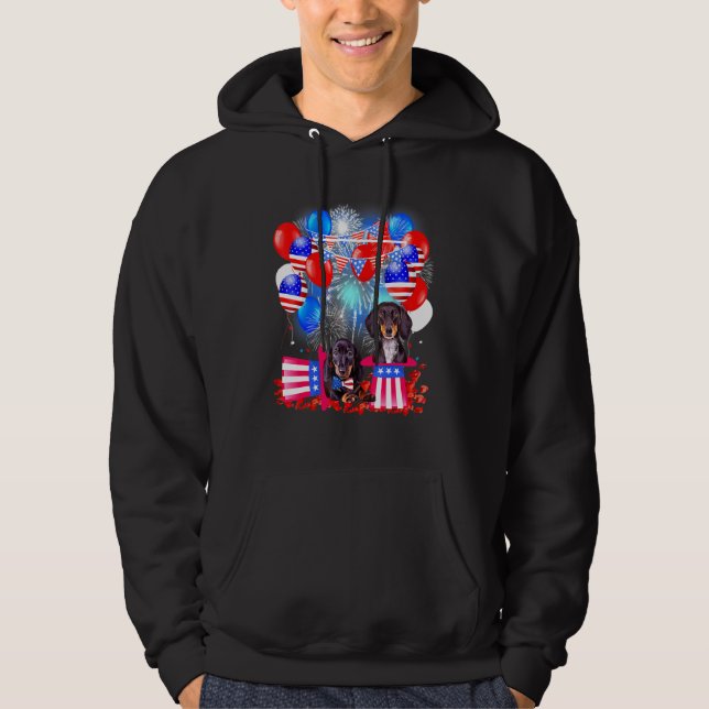 Veste À Capuche Dachshund Rouge Blanc Bleu Lunettes de soleil Usa  (Devant)