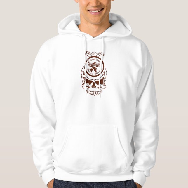 Veste À Capuche Défenseur blanc Hoody, conception Brown de crâne (Devant)