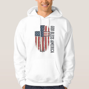 Veste À Capuche Dieu bénisse l'Amérique Croix patriotique vintage 