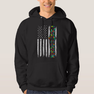 Veste À Capuche Distorsion du drapeau américain Autisme Cousin Fam