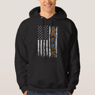 Veste À Capuche Distorsion Usa Drapeau Autisme Grand-père Sensibil