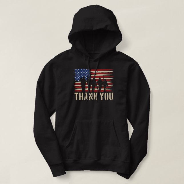 Veste À Capuche Drapeau américain patriotique Merci Anciens combat (Design devant)