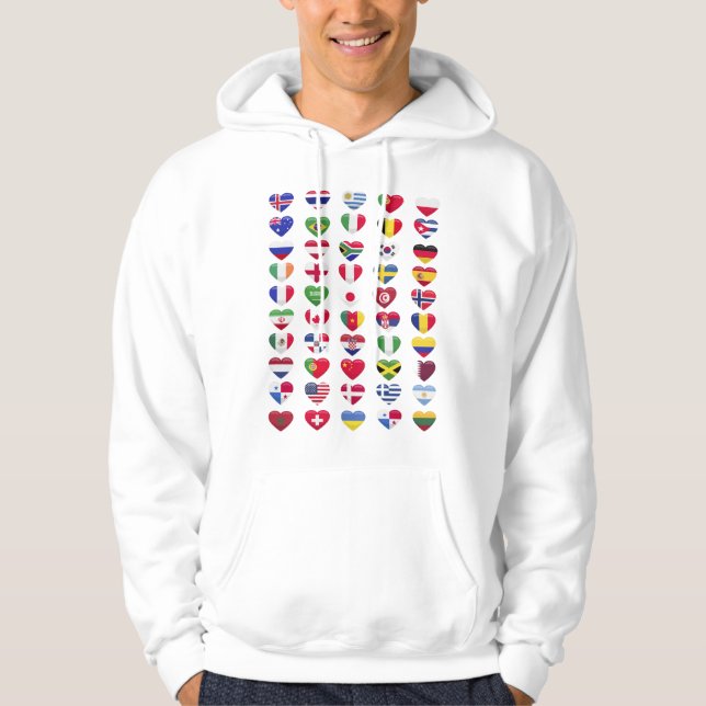 Veste À Capuche Drapeaux de la forme cardiaque des pays (Devant)