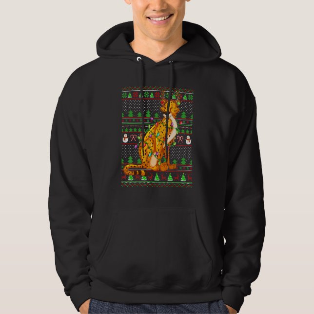 Veste À Capuche Éclairage de style pull de Noël moche guépard Noël (Devant)
